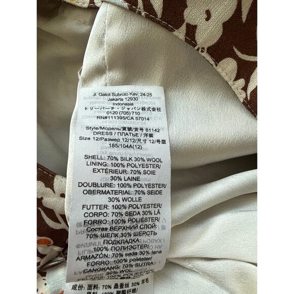 Tory Burch Silk Wool Challis Short Dress Reverie Brown Size 12 - Picture 9 of 11